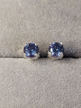Blue Diamond Stud Earrings 0.90 CTW Round Cut VVS1 Certified Sterling New